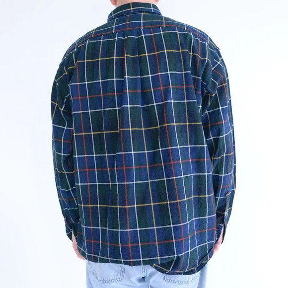 VTG 90'S Tommy Hilfiger Blue And Green Cross Pattern Cotton Button Down Shirt XL - Picture 2 of 10